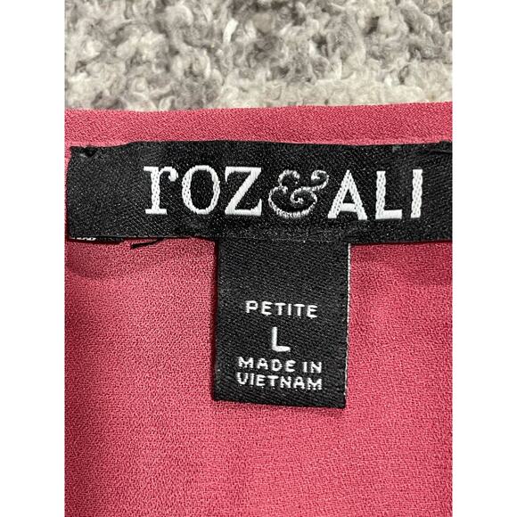 Roz & Ali Lace Overlay Blouse Women's Size Petite Large LP Short Sleeve Pink - Picture 6 of 8